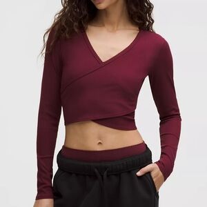 NWT Lululemon Nulu Ribbed Wrap-Front Long-Sleeve Shirt Heart Burgundy Bay XS